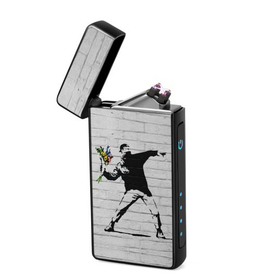 Lighter : Banksy - Flower Bomber (front, open lid)